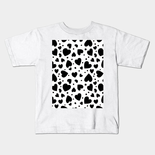 black hearts seamless pattern design print Kids T-Shirt by Spinkly